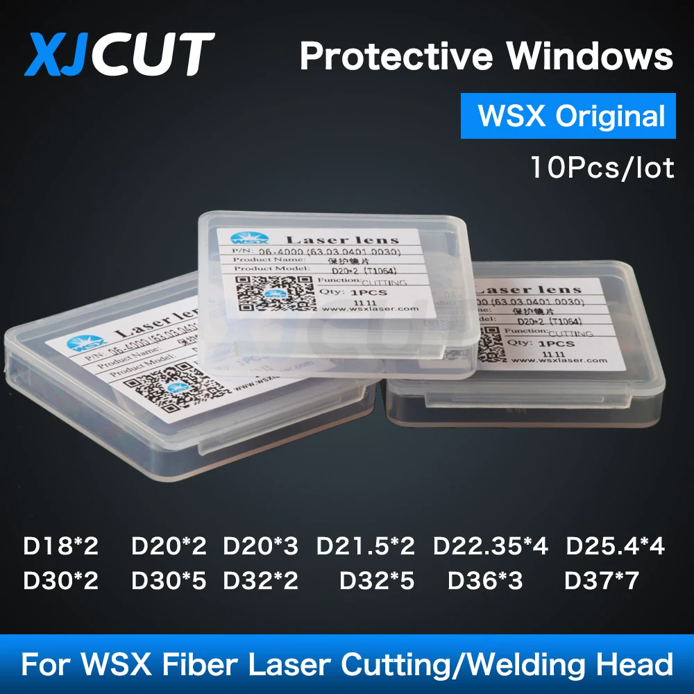 

XJCUT 10Pcs/lot Original WSX Laser Protective Windows 18*2 20*2 22.35*4 30*5 37*7 Lens for WSX Fiber Laser Head NC30 KC13 KC15