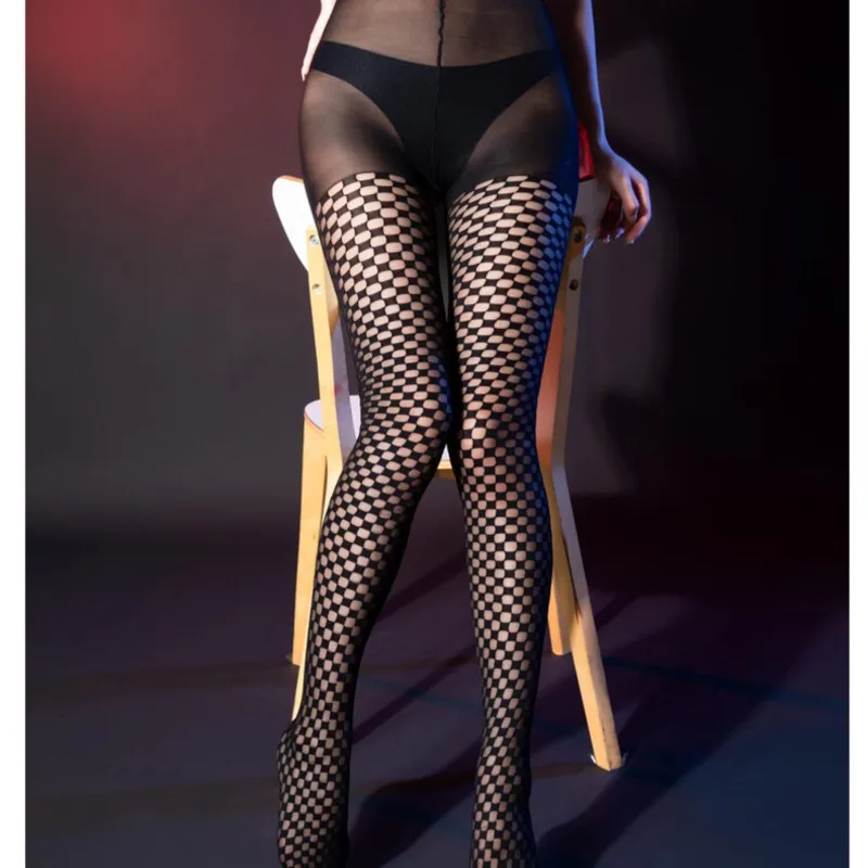 

Сексуальные Длинные чулки, Чулки с открытой промежностью, в клетку, соблазнительное нижнее белье для кровати, женские носки, Колготки с высокой талией