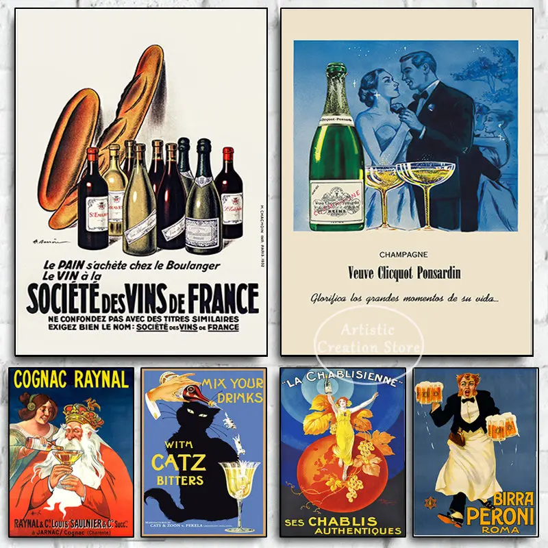Vintage Food Drink Poster Socialete Des Vins De France Wine Wall Pictures Stampa Canvas Painting For Bar Club Kitchen Home Decor