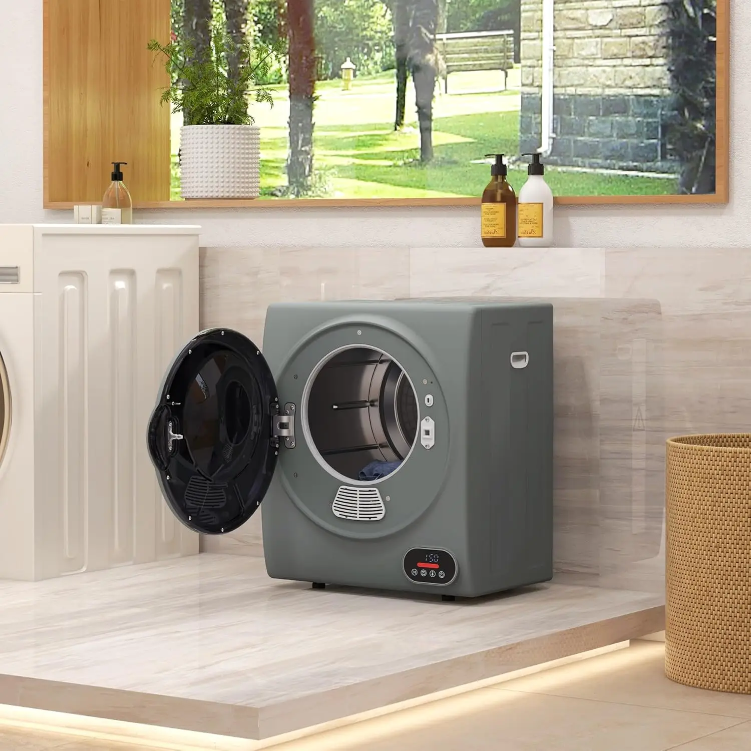 Portable Clothes Dryer, Compact Laundry Dryer with 1.5 cu.ft Stainless Steel Drum, Intelligent Drying, 120V 850W Front Load Elec