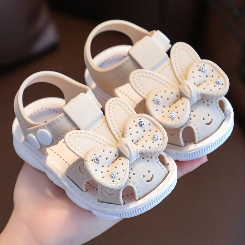 New Summer Aged 0-3 Cute Bow Rhinestone Baby Shoes For Girls Non-Slip Soft-Soled Children Toddler Kids Sandals With Covered Toes 1