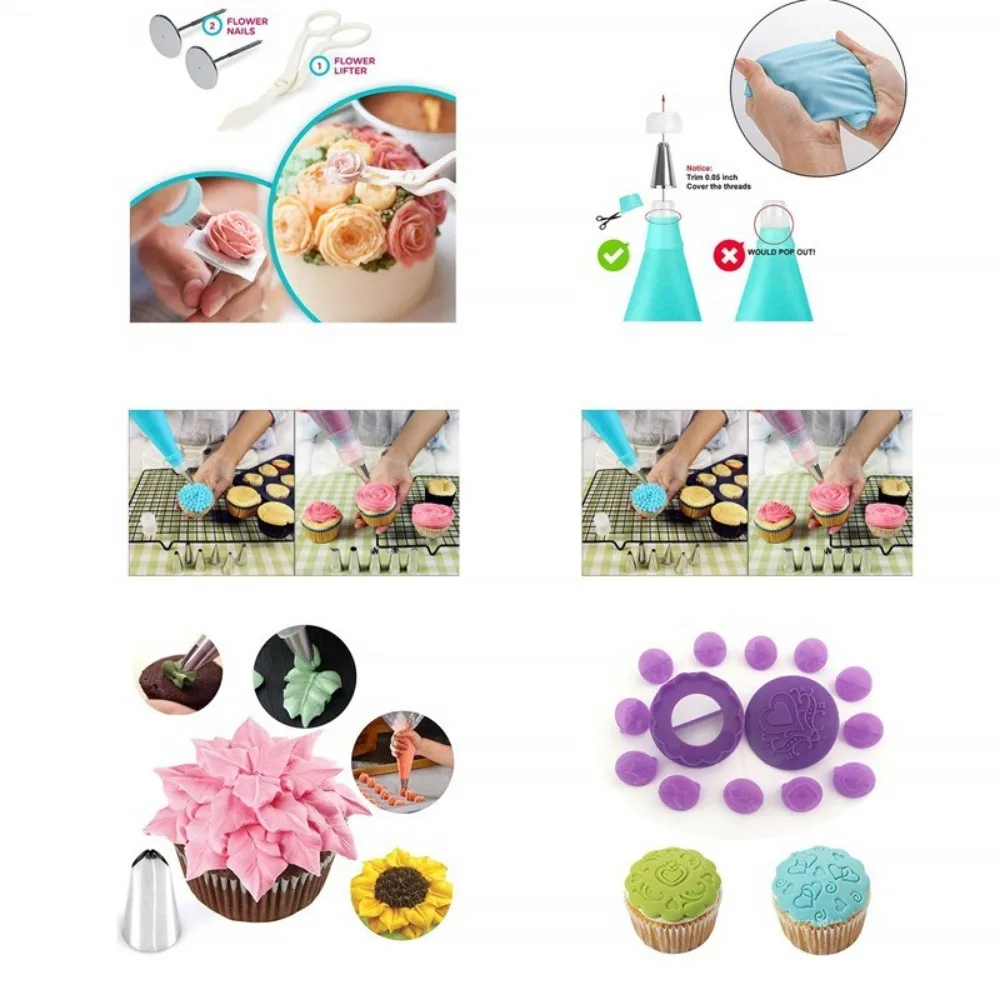 137PCS Cake Decorating Kit With Cake Turntable Pastry Piping Bag Russian Piping Tips Baking Tools cake turntable cake decorating kit