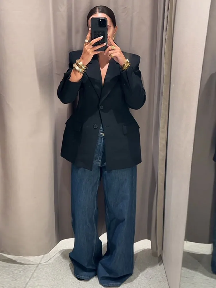 Retro Fashion Black Commute Professional Blazer Coats