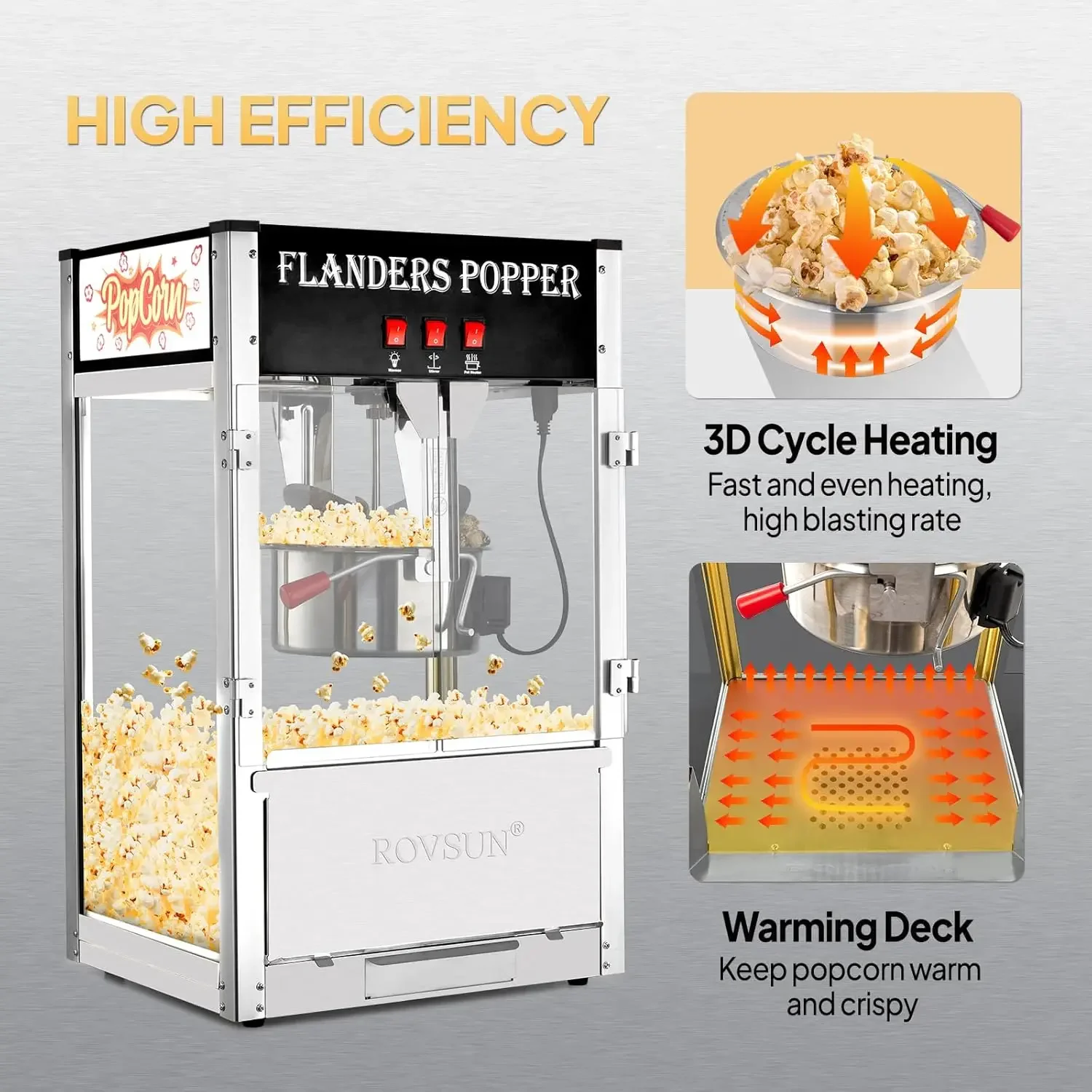 ROVSUN Popcorn Machine with 12 Ounce Kettle Makes, Countertop Popcorn Maker w/Stainless Steel Scoop, Oil Spoon & 3 Cups