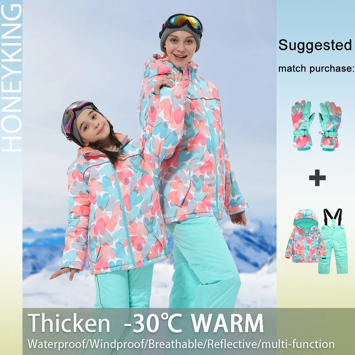 HONEYKING Parent-child Outfit Snowsuit Ski Suit Winter