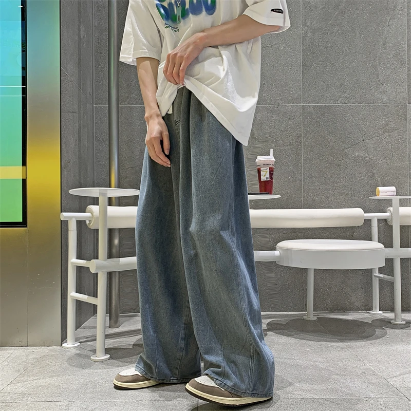 saferido fall outfits men Spring and Summer Trendy Men's Jeans Loose Straight Casual Draping Wide-Leg Hong Kong Style Cropped Sports Long Pants
