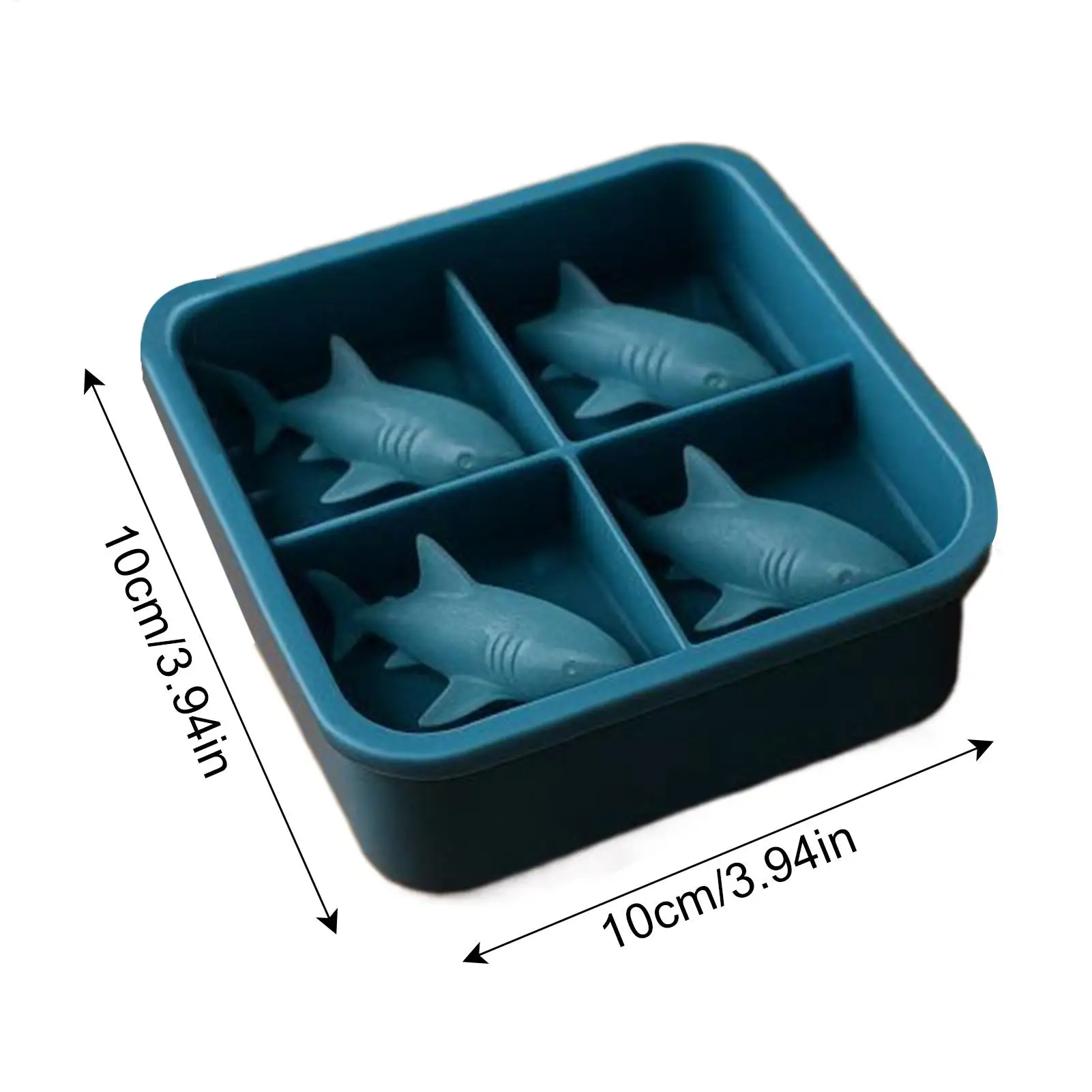 3D Silicone Whiskey Ice Cube Mold 4 Grids Cute Shark Shaped Ice making Mold Shaper Easy Release Reusable Silicone Ice Cube Mold
