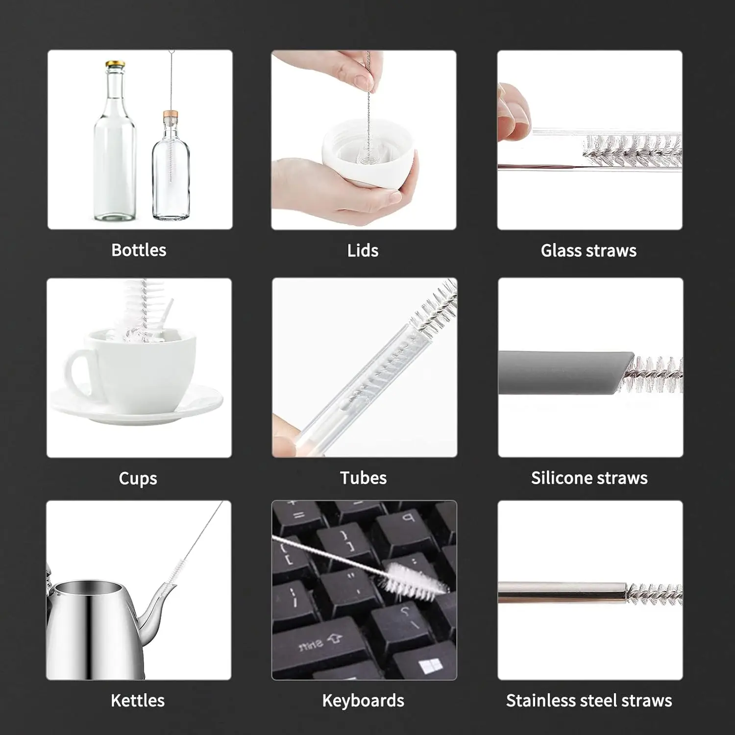 Bottle Cleaning Brushes 3pcs Long Nylon Tube Brush Set Flexible Bendable Cleaner for Washing Narrow Neck Bottle Coffee Cup Pipes 6