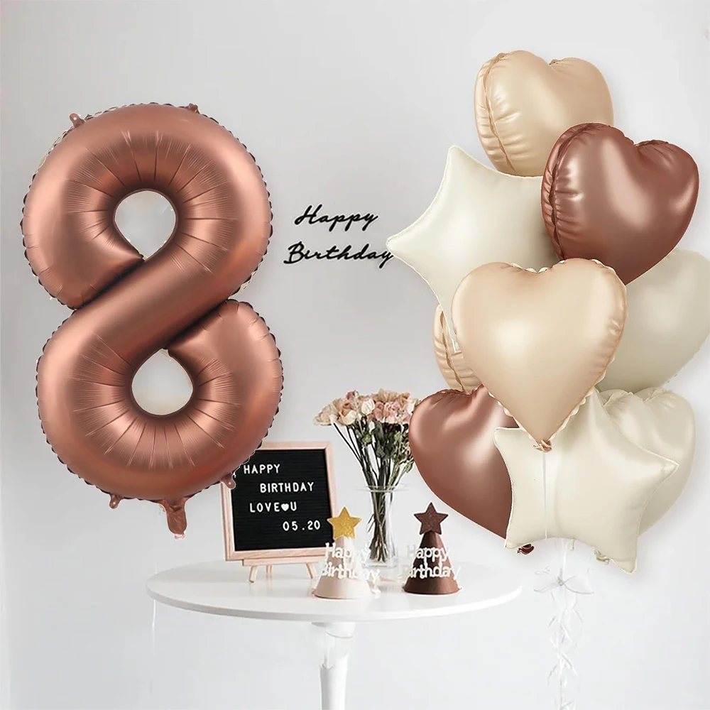 4D Explosion Stern Folienballons Karamell Creme Braun Herz Ballons Foliennummern für Geburtstag Hochzeit Dekore Babyparty Zubehör – Detail 7