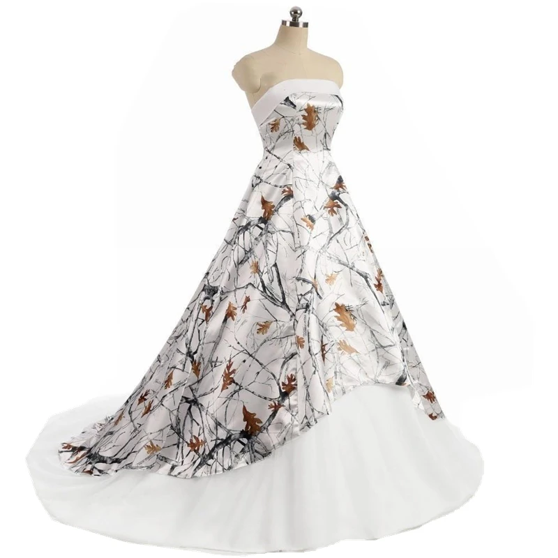 

Vintage Camo Wedding Dress Strapless A Line Forest Long Bridal Gowns Strapless Sleeveless