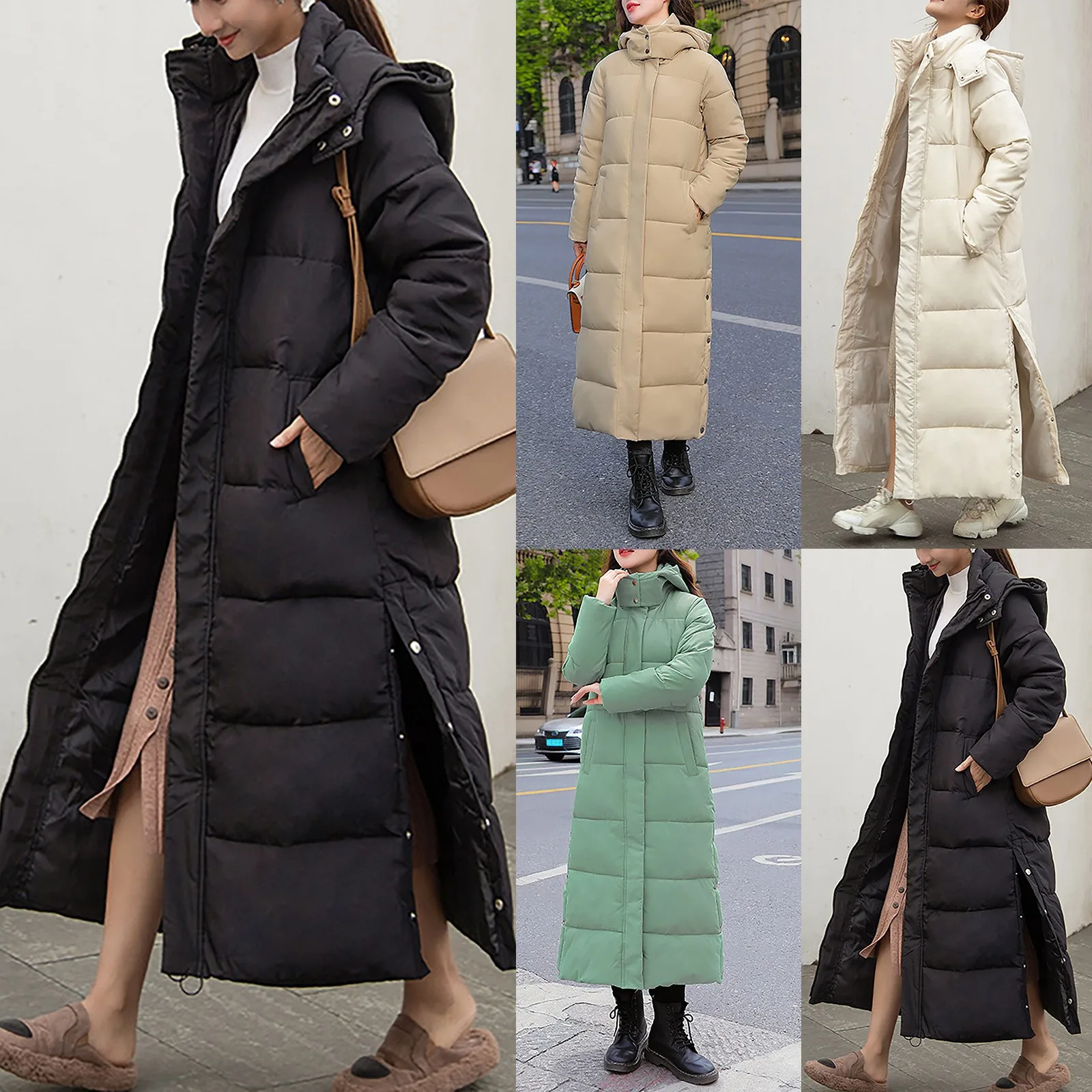 Women's Mid-length Fashion Trend Winter Over-the-knee Hooded Thick Slim-fit Padded Jacket