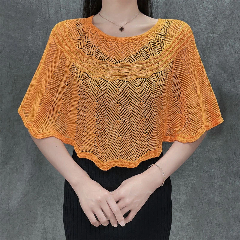S8647d6b460d344c294667921d06989a13 Korean Ice Silk Hollow Knit Sunscreen Shawl Female Summer Air Conditioning Neck Protection Pullover Knit Blouse Women's Cape V35 Mallzona