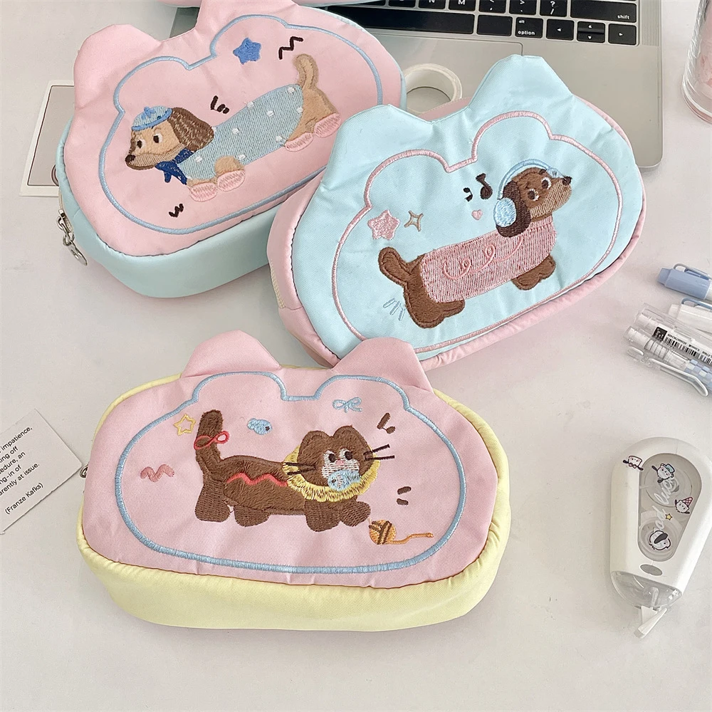 귀여운 강아지 펜 가방 대용량 학생 필통 동전 지갑 문구류 보관 가방