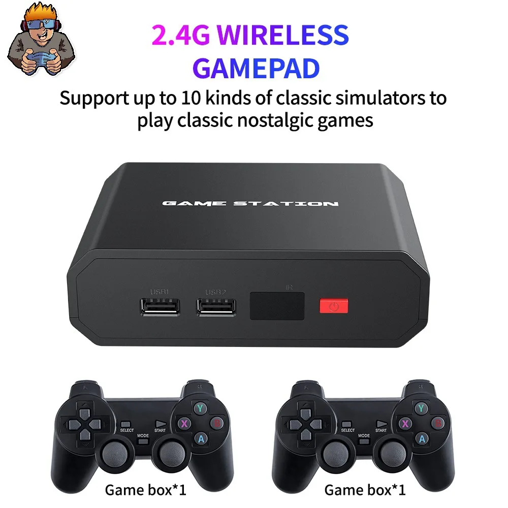 

Built in 10000 Retro Games Two Players Video Game Console With 2.4G Wireless Controller For PS1/GBA Family 4K TV Game HD Output