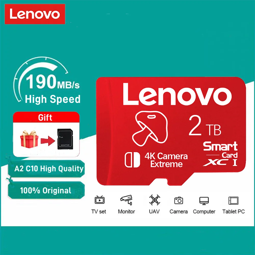 Scheda Di Memoria Sd Lenovo Originale Da 2Tb Scheda Flash Sd/Tf Da 128Gb Scheda Di Memoria Flash Da 256Gb Mini Scheda Sd Da 1Tb Con Adattatore Sd Grat