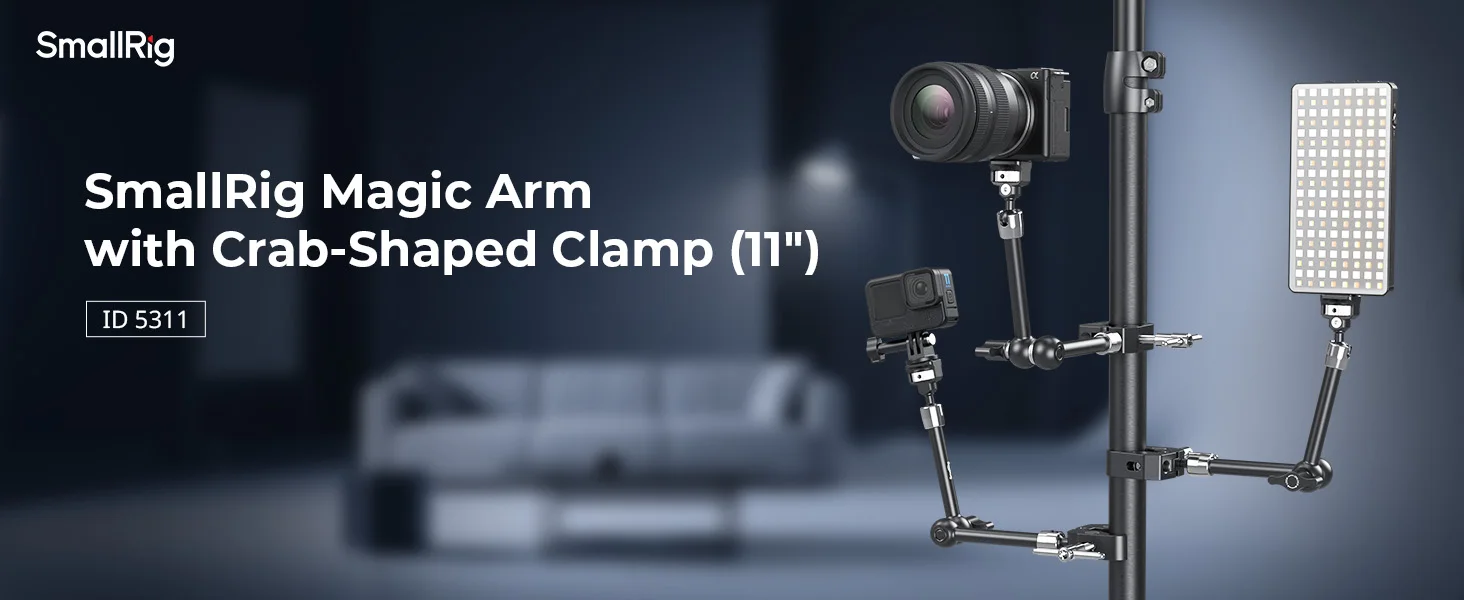 SmallRig 7/11" Magic Arm mit krabbenförmiger Klemme, der Kugelkopf für 360° ° Einstellungen mit 1/4"-20-Schraube für Action-Kameras, Monitore – Detail 1