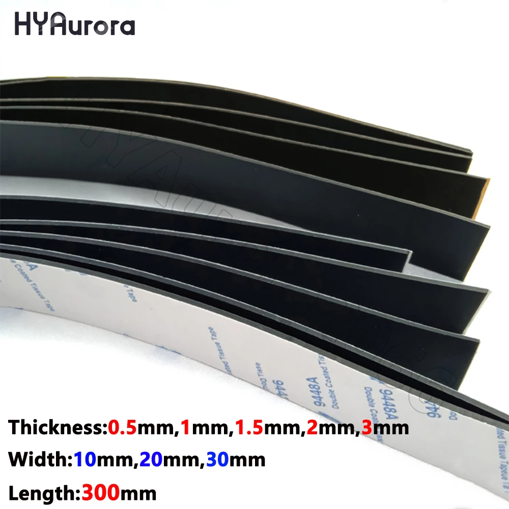 Sealing strip tape rubber seal strip silicone seal strip 1Pc thick 0.5-3mm black silicone rubber self adhesive anti-skid shock absorption L=300mm