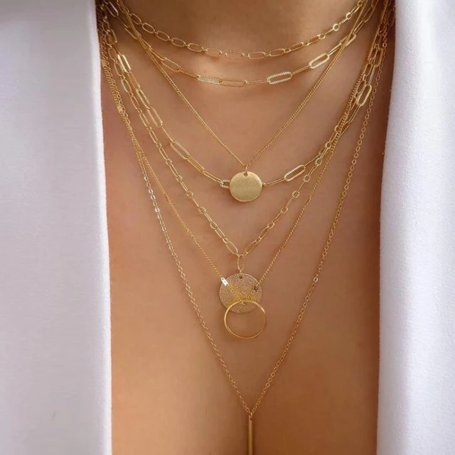 Bohemia Multilayer Moon Gold Color Pendant Necklaces For Women Rose Flower Choker Necklace 2022 Fashion Jewelry Party Gift