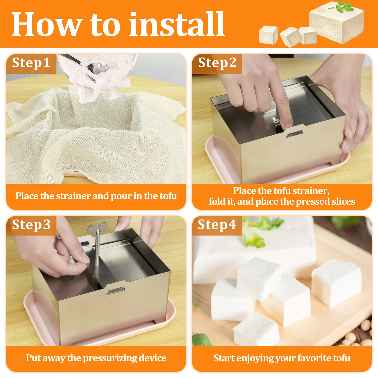 DIY Tofu Press Mould Homemade Tofu Mold Soybean Curd Making Mold with Drip Tray Stainless Steel Cooking Tool Kitchen Gadget kitchen utensils tofu mold
