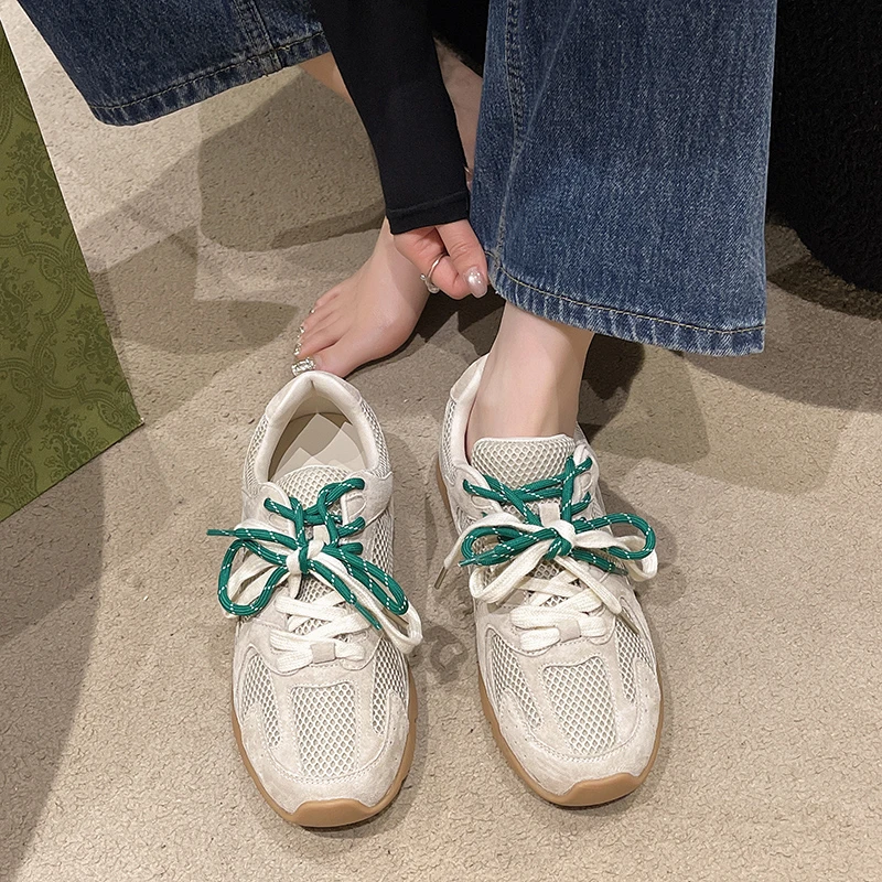 Shoes Woman 2024 Trend Mesh Breathable Women Casual Sneakers Lace-up Vulcanized Shoes Ladies Platform Sneakers Female Shoes