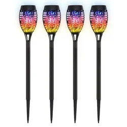 Solar Flickering Flame Torch Lights - Waterproof Garden & Outdoor Decor Lamps - Multicolor (4Pcs)