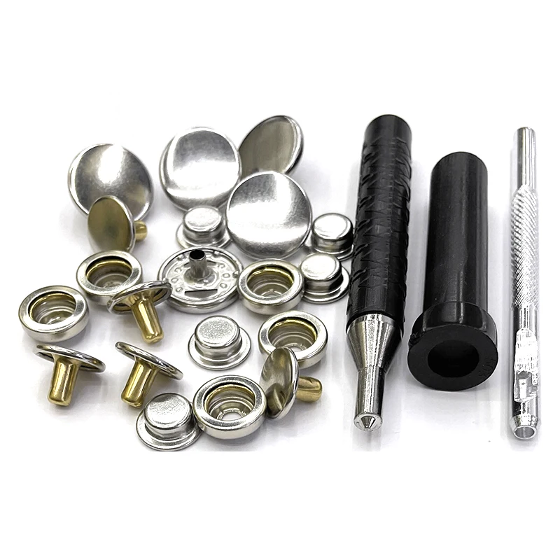 

10 Sets Brass Snap Fasteners And Tools Sewing Buckle Silver/Black 15/17 mm Invisible High Quality Jacket Leather Rivets Buttons