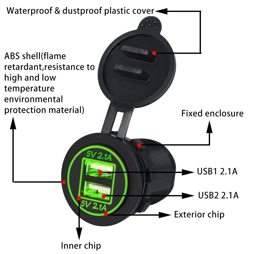 ڵ      ÷ ܼƮ LED  USB , ڵ   , 4.2A, 12V-24V