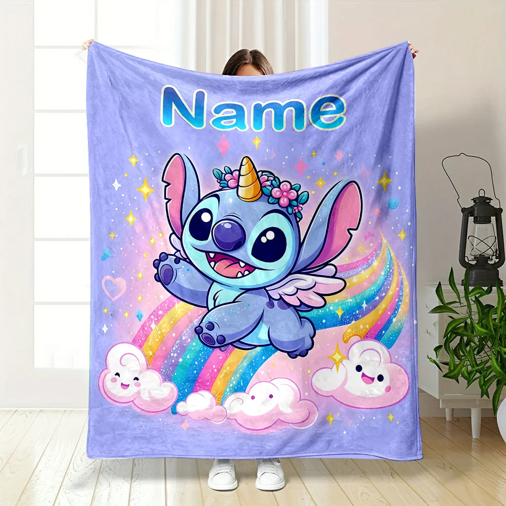 Name Blanket Disney Stitch Print Soft and Warm Blanket Suitable for Home Office Camper Sofa Bed Picnic