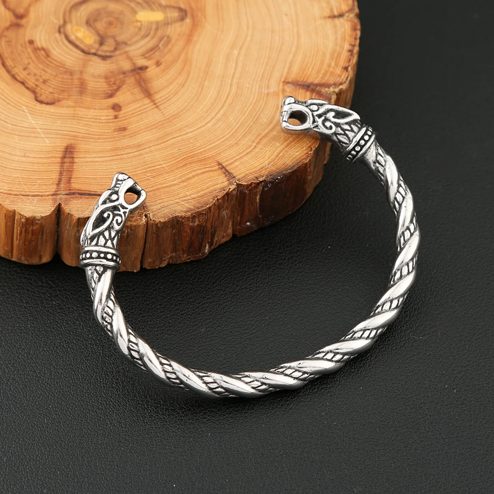 Vikings Stainless Steel Double Dragon Bracelet For Men Women Punk Fashion Wristband Cuff Bangles Classic Vintage Animal Jewelry bangle bracelet,stainless steel bracelet