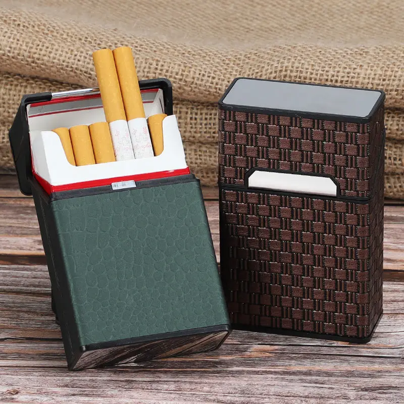 Leather Cigar Cigarettes Cases PU Lattice Tobacco Holder 20 Cigarette