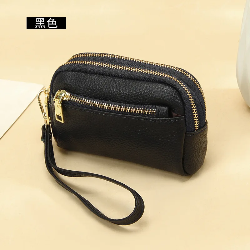 Elegant Genuine Leather Mini Wallet - Women's Handbag Style Coin Purse with Triple Zipper Design
