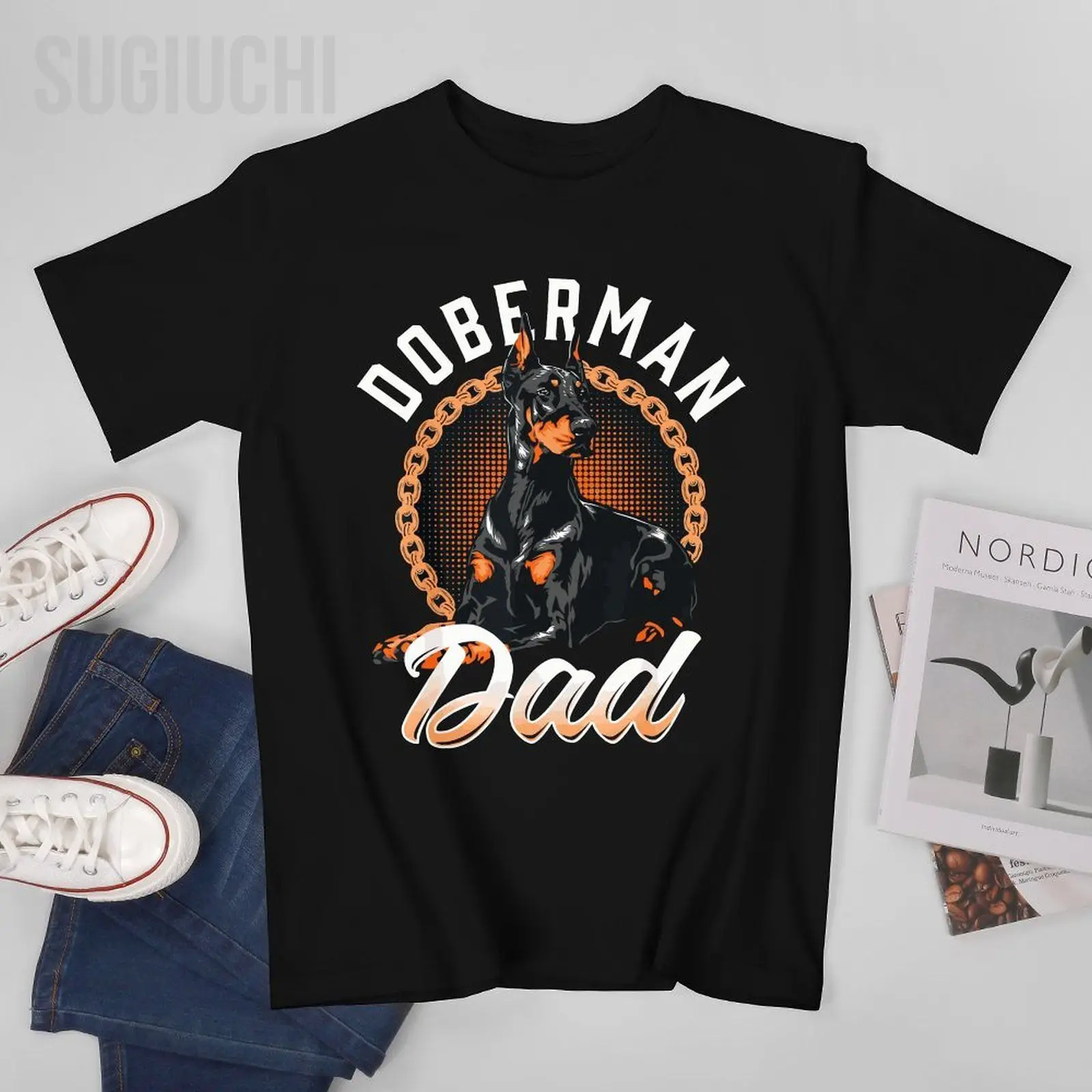 Unisex Uomo Doberman Pinscher Dog Dad Silhouette Fur Dog Papa Dog Lover Tshirt Tees T-Shirt Donna Ragazzi 100% Cotone T-Shirt