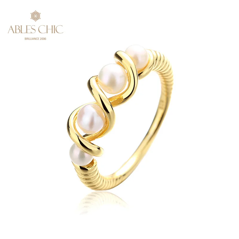 

AC 5A Freshwater Pearl 3.5-4mm Accent Twist Wire 18K Gold Tone Solid 925 Silver Ring RN1001