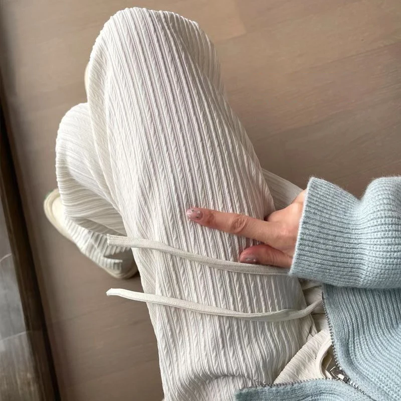 2024 summer new bubble milk puff cloud pants women high waist draped narrow straight casual pants cloud puff wide leg pants