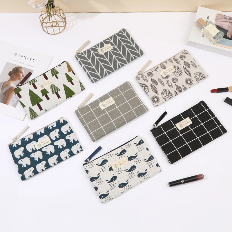 Cute Cartoon Canvas Makeup Bag Student Pencil Case and Coin Purse Multi Functional Portable Makeup Bag