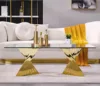 50 inch Gold and Clear Glass Coffee Table for Living Room with Gorgeous Polished Stainless Steel Base, Café Tables 6