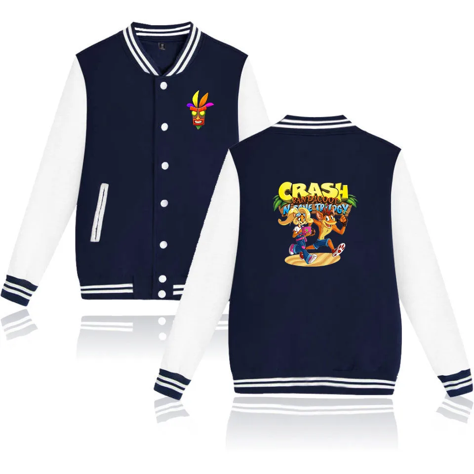 Game Crash Bandicoot Baseball Jacket Men Women Jacket Harajuku Baseball Jacket Boys Girls Sweatshirts Jackets