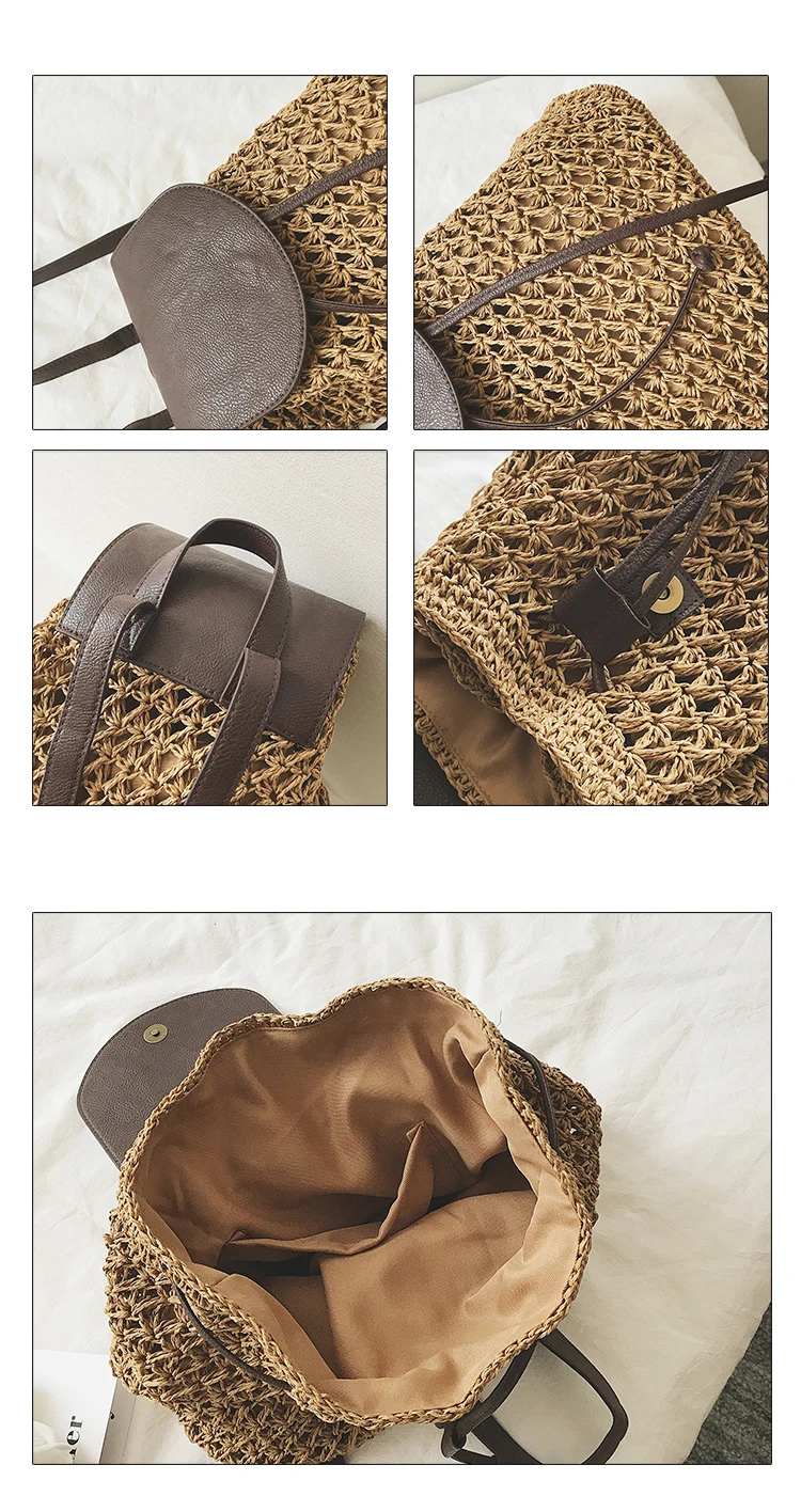 2022 Summer Women Straw Backpack Large Capacity Weave Rattan Wicker Casual Travel Backpack Girls Bohemia Beach Shopper Backpacks