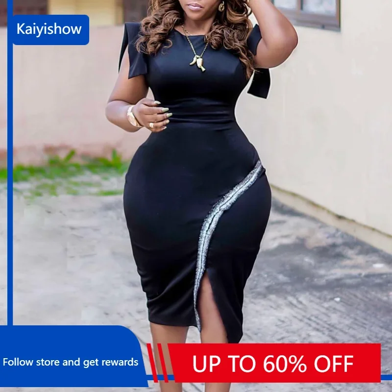 Polyester African Dresses for Women Elegant African Short Sleeve Black Red Blue Knee-length Dress African Wedding Party Dress