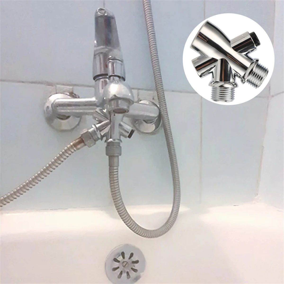 Bathing Room Shower Head Water Splitter 1/2" Female Thread Inlet Male Outlet Chrome 3-Way Tap Diverter 1.5/2m Copper Core Hose