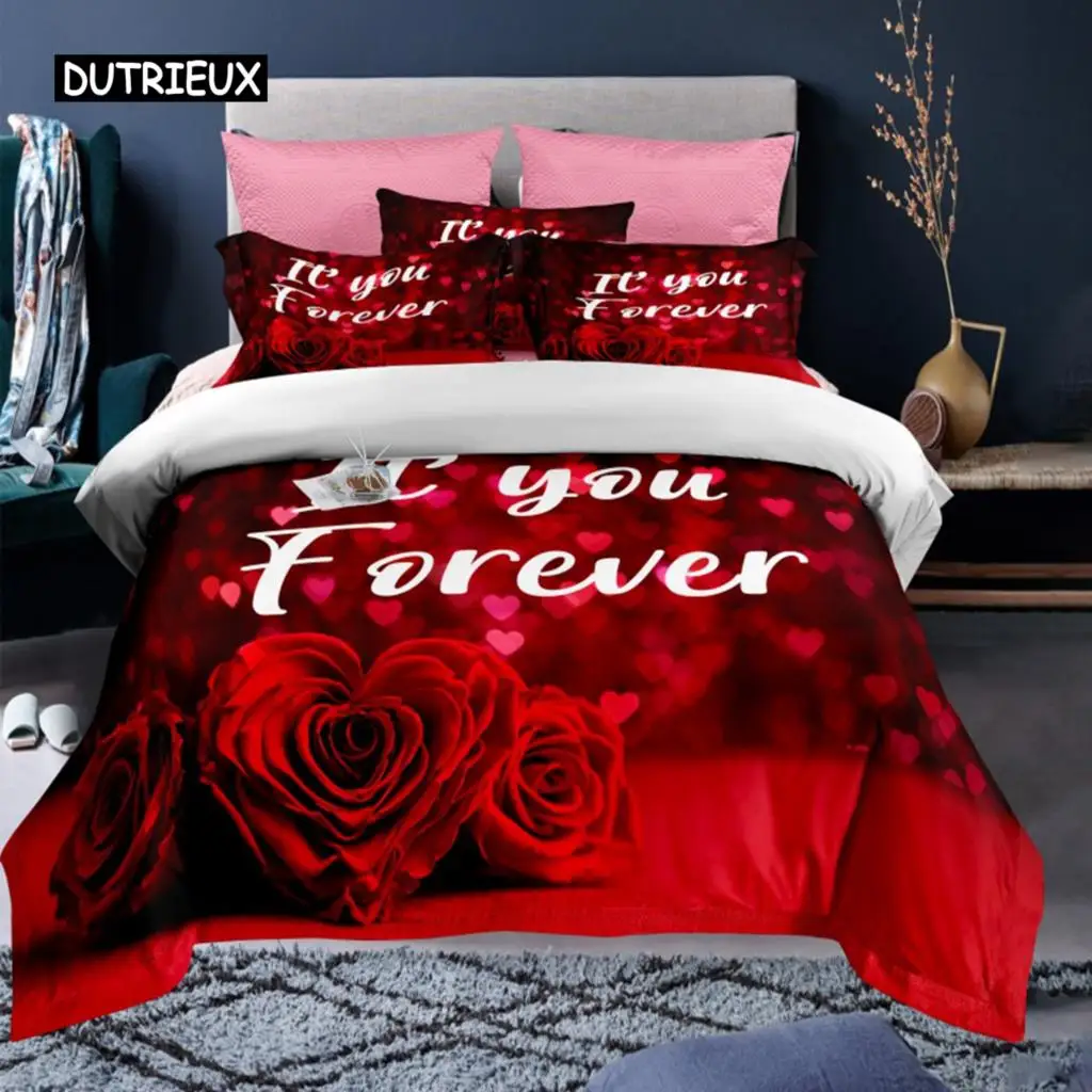 Valentine’s Day Duvet Cover Set Red Rose I Love You Pattern King Size Couple Polyester Bedding Set Happy Romantic Quilt Cover Valentine’s Day Duvet Cover Set Red Rose I Love You Pattern King Size Couple Polyester Bedding Set Happy Romantic Quilt Cover