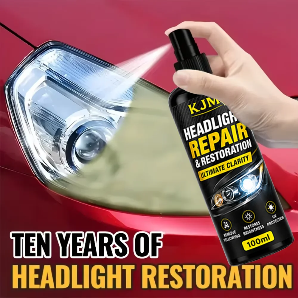 KJM Headlight Renewal Spray Car Headlamp Cleaner Lens Restorer Yellowing Haze Oxidation Remover For Auto Light Plastic Care