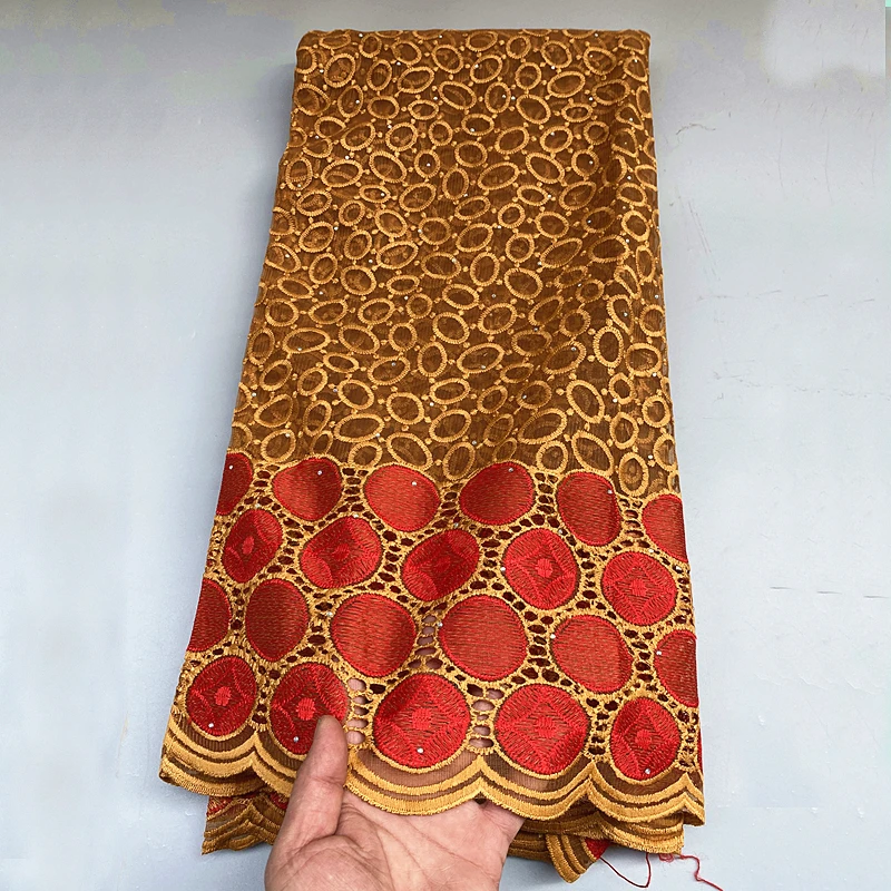 5 Yards African French Lace Fabric High Quality Mesh Lace Fabric With Gold Thread Embroidery Bead For Wedding Part PS22