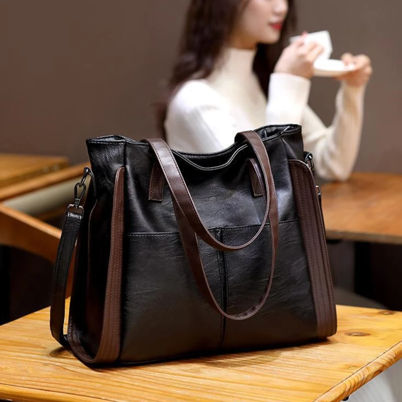 

Large Capacity Handbags Women Soft Leather Shoulder Crossbody Bag Ladies Bucket Bags Retro Tote Luxury Satchel Handbag and Purse