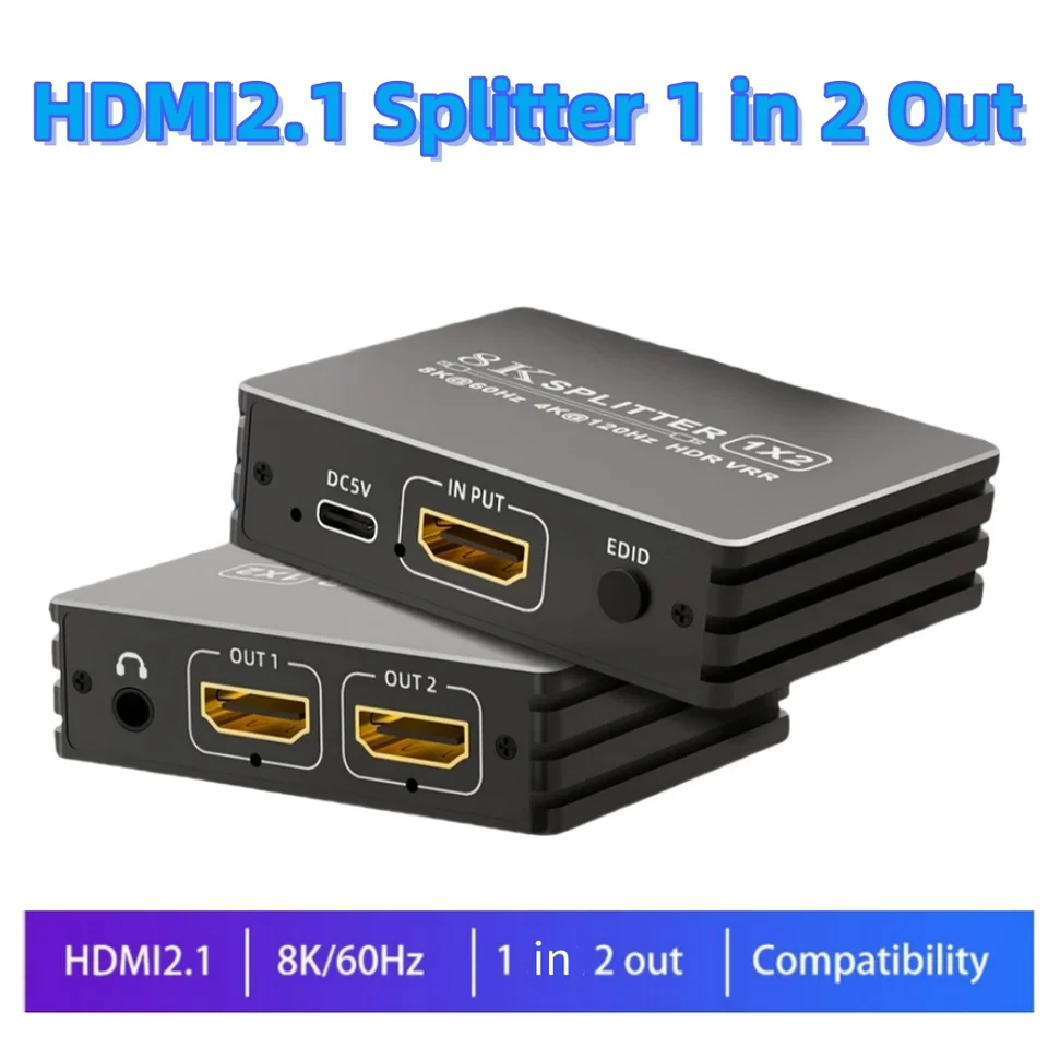 HDMI Splitter in Out HDCP 8K@60Hz 4k@120Hz HDMI 40Gbps