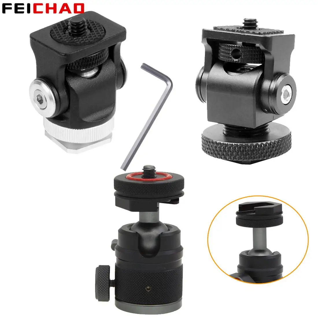 Hot Cold Shoe Mount Mini Ball Head 360 Panoramic Monitor Holder Camera Gimbal 1/4 3/8 For Tripod Speedlite LED Bracket Adapter