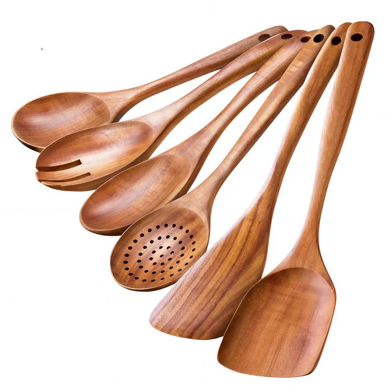 Premium Acacia Wood Non-Stick Cooking Utensil Set with Long Handles