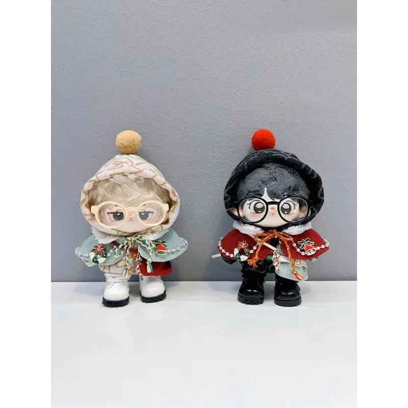 10cm Baby Clothes Little Joy Set Red and Green Cloak Printed Hooded jumpsuit New Year Cotton Doll Clothes in Stock 4