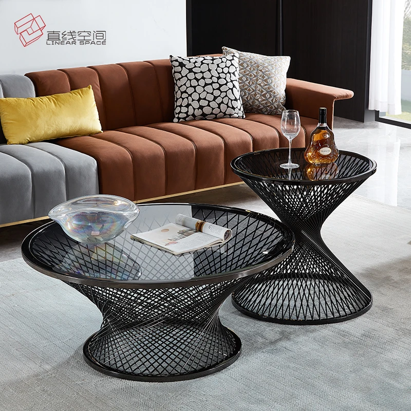 

Modern Black Metal Large Coffee Tables Round Design Space Saving Coffee Tables Living Room Storage Table Basse Home Furniture