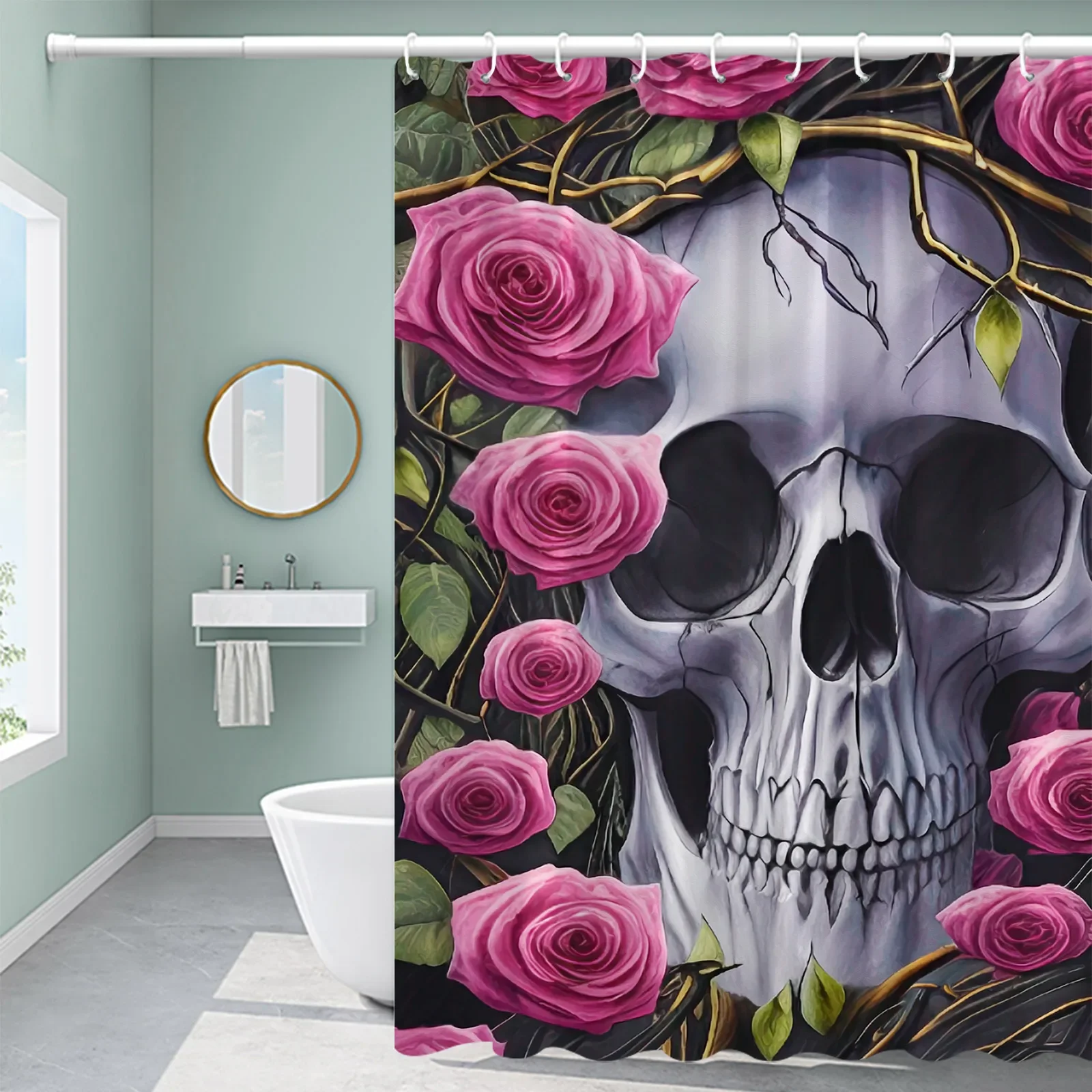 

Декоративная занавеска для душа на день Хэллоуина, занавеска для ванной с рисунком красной розы, черепа, Милого Животного, кошки, занавеска для ванной, набор аксессуаров для ванной комнаты, крючки